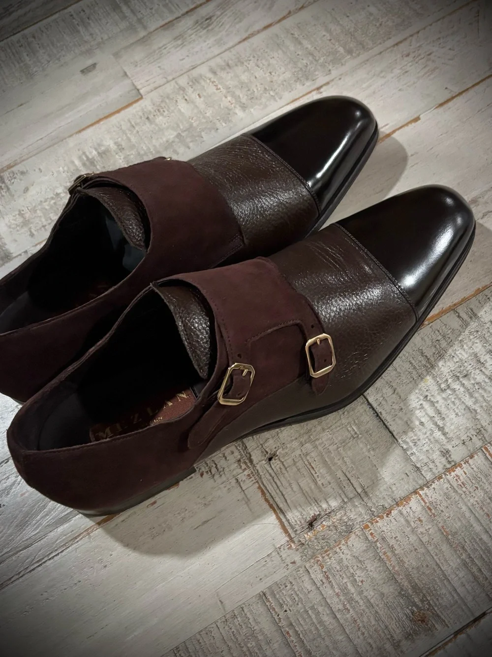 Mezlan Brown Three-Texture Double Monk Strap Shoes. Classic, elegance & quality
